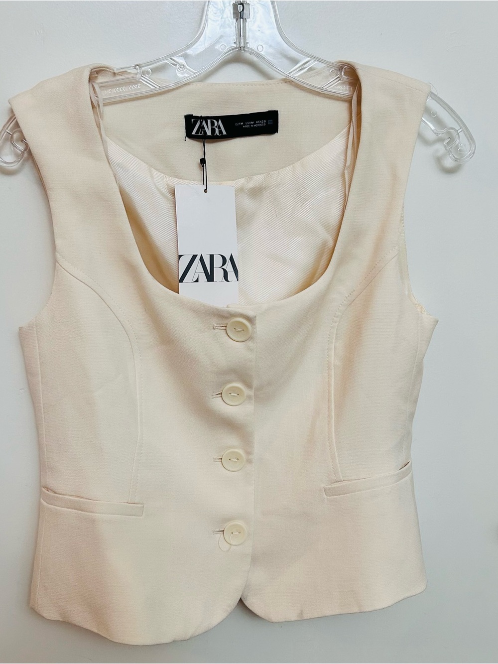 ZARA Cream Satin-Trim Button Vest